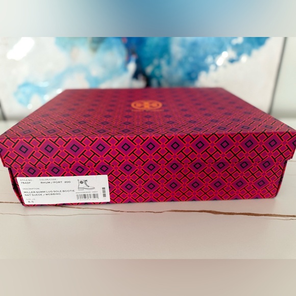 Tory Burch Miller 50MM Lug Sole Bootie Nat Suede/ Rhum-Port Women's Size 8.5 - Picture 12 of 12